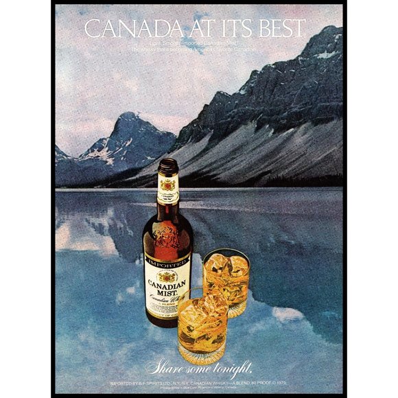 1981 Canadian Mist Whisky Vintage Print Ad Bow Lake Alberta Rockies Wall Art - Picture 1 of 1